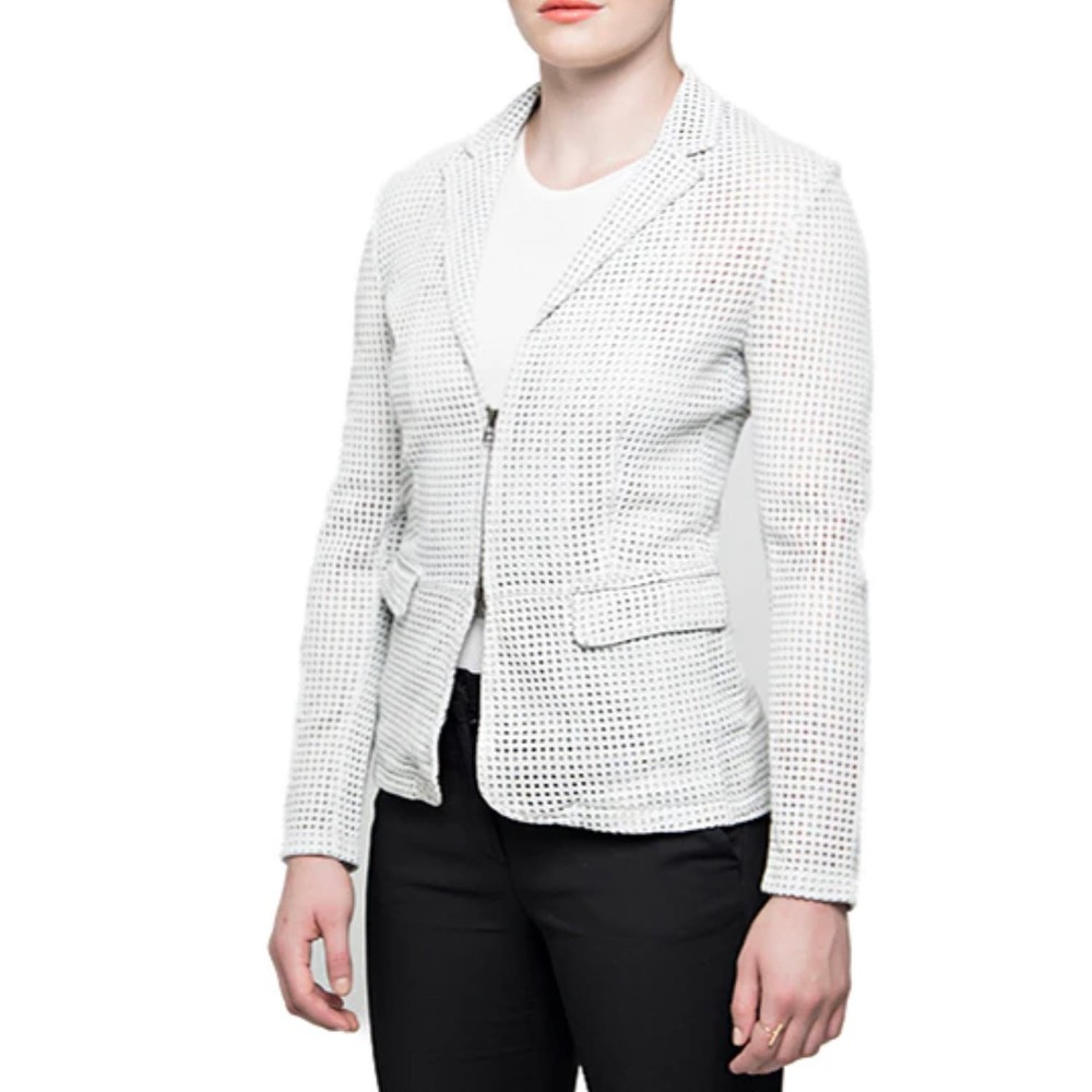Bano eeMee Attica lamb leather perforated jacket size 2 white